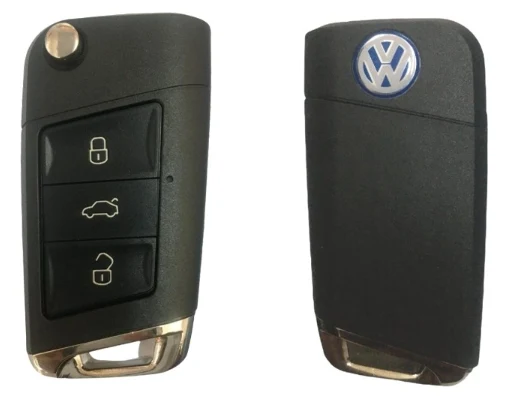 Llave con chip para auto Volkswagen, frente y reverso